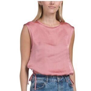 NWT TASH & SOPHIE Elastic Hem Side Ties Satin Finish Sleeveless top Size M